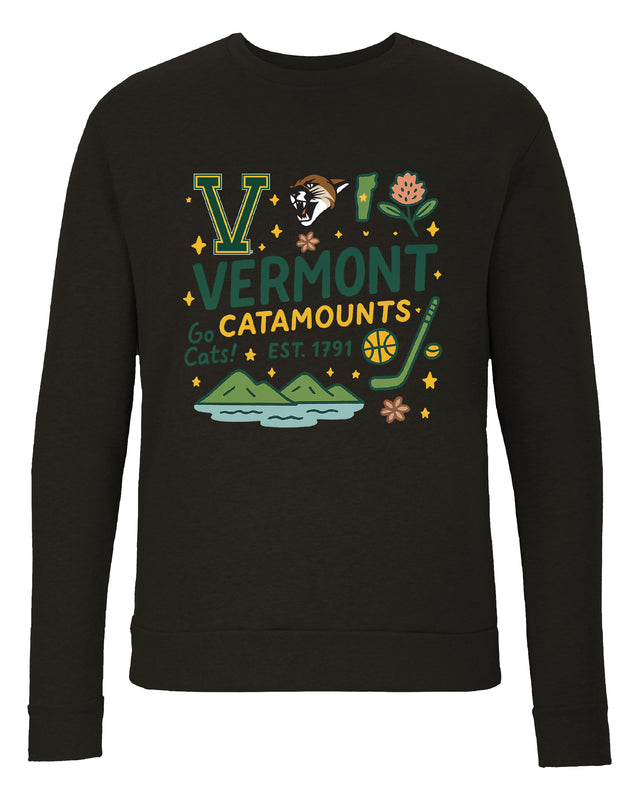 Vermont Catamounts Sweatshirt with Medley Design – Officially Licensed Crewneck Pullover Large Front