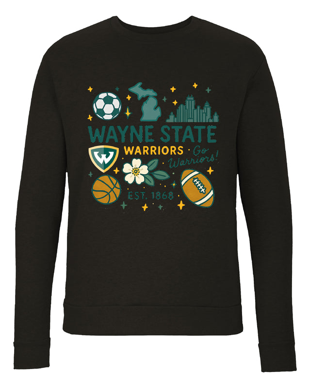 Wayne State Sweatshirt with Medley Design – Officially Licensed Crewneck Pullover Large Front