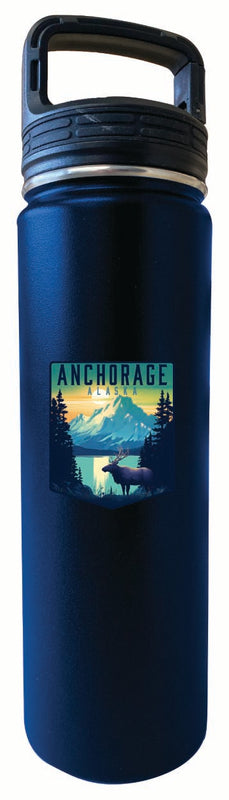 Anchorage Alaska Moose and Mountains Design Souvenir 32 oz Insulated Stainless Steel Tumbler Water Bottle with Screw on Lid Navy 2-Pack
