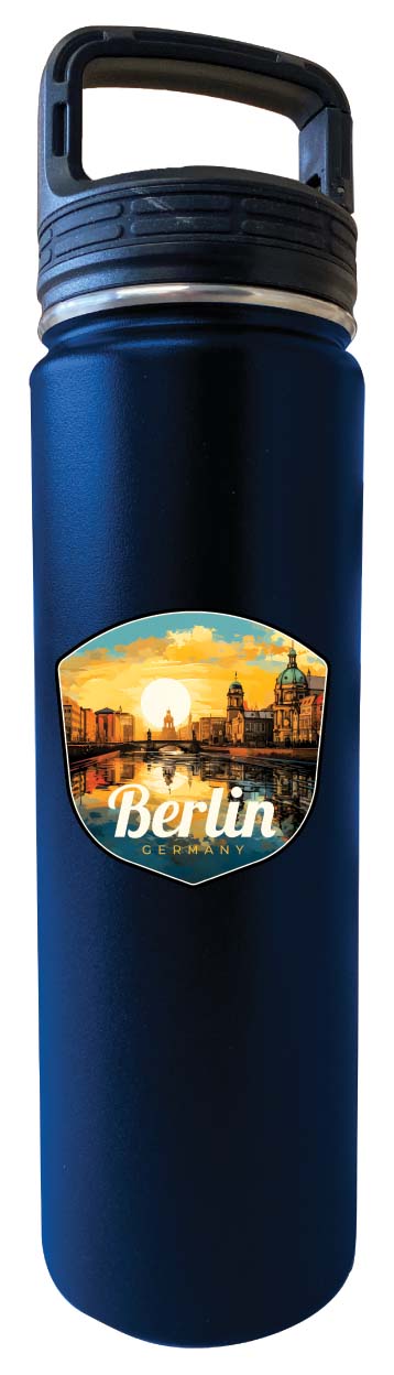 Berlin Germany Design C Souvenir 32 oz Insulated Stainless Steel Tumbler Water Bottle with Screw on Lid Navy Single