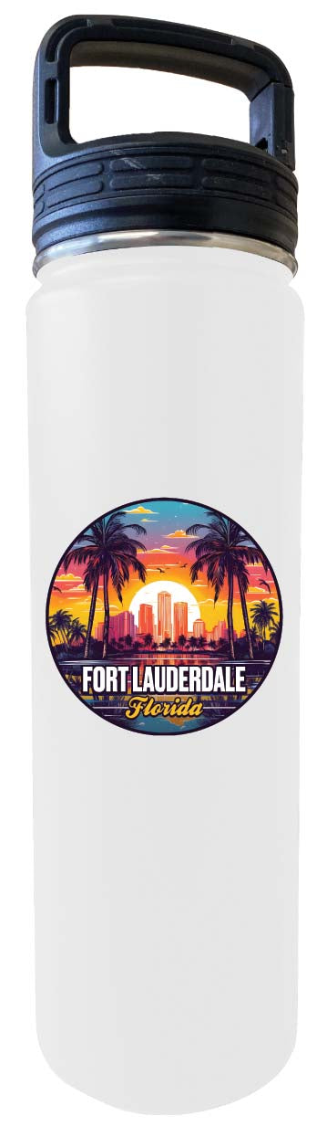 Fort Lauderdale Florida Design B Souvenir 32 oz Insulated Stainless Steel Tumbler Water Bottle with Screw on Lid White 4-Pack