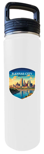 Kansas City Missouri Design A Souvenir 32 oz Insulated Stainless Steel Tumbler Water Bottle with Screw on Lid White 4-Pack