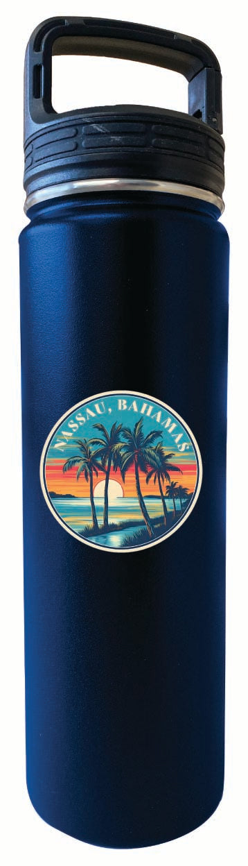 Nassau the Bahamas Design D Souvenir 32 oz Insulated Stainless Steel Tumbler Water Bottle with Screw on Lid Navy Single