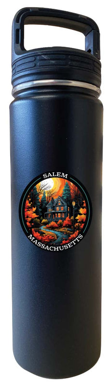Salem Massachussettes Design B Souvenir 32 oz Insulated Stainless Steel Tumbler Water Bottle with Screw on Lid Black Single