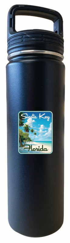 Siesta Key Beach Florida Tropical Beach Design Souvenir 32 oz Insulated Stainless Steel Tumbler Water Bottle with Screw on Lid Black 4-Pack