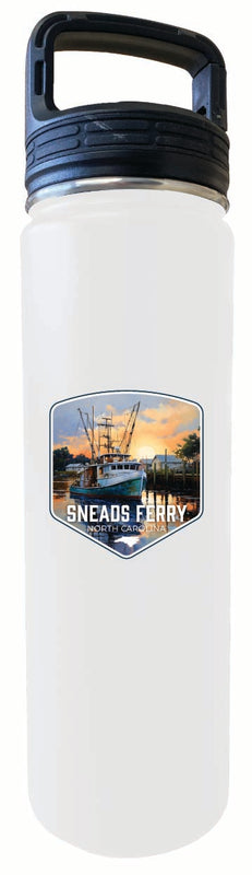 Sneads Ferry North Carolina Shrimp Boat Design Souvenir 32 oz Insulated Stainless Steel Tumbler Water Bottle with Screw on Lid White 4-Pack