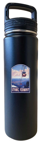 Stowe Mountain Vermont Design B Souvenir 32 oz Insulated Stainless Steel Tumbler Water Bottle with Screw on Lid Black 4-Pack