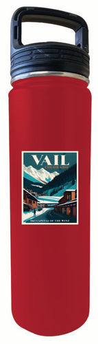 Vail Colorado Design B Souvenir 32 oz Insulated Stainless Steel Tumbler Water Bottle with Screw on Lid Red Single