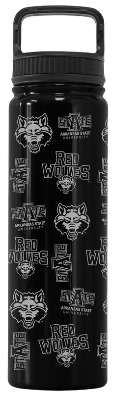 Arkansas State Officially Licensed 24 oz Engraved Insulated Tumbler Water Bottle with Screw on Lid Black