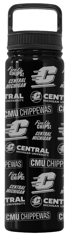 Central Michigan University Officially Licensed 24 oz Engraved Insulated Tumbler Water Bottle with Screw on Lid Black