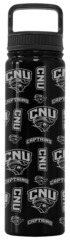 Christopher Newport Captains Officially Licensed 24 oz Engraved Insulated Tumbler Water Bottle with Screw on Lid Black