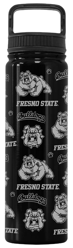 Fresno State Bulldogs Officially Licensed 24 oz Engraved Insulated Tumbler Water Bottle with Screw on Lid Black