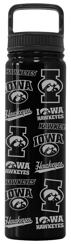 Iowa Hawkeyes Officially Licensed 24 oz Engraved Insulated Tumbler Water Bottle with Screw on Lid Black