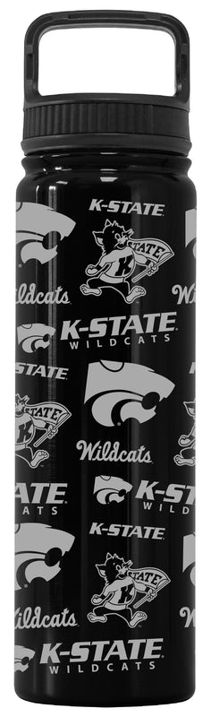 Kansas State Wildcats Officially Licensed 24 oz Engraved Insulated Tumbler Water Bottle with Screw on Lid Black