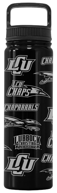 Lubbock Christian University Chaparral Officially Licensed 24 oz Engraved Insulated Tumbler Water Bottle with Screw on Lid Black