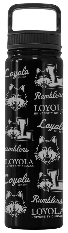Loyola University Ramblers Officially Licensed 24 oz Engraved Insulated Tumbler Water Bottle with Screw on Lid Black