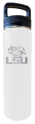 LSU Tigers 24 oz Engraved Insulated Stainless Steel Tumbler Water Bottle with Screw on Lid Officially Licensed Collegiate Product White