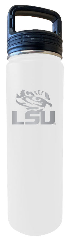 LSU Tigers 24 oz Engraved Insulated Stainless Steel Tumbler Water Bottle with Screw on Lid Officially Licensed Collegiate Product White