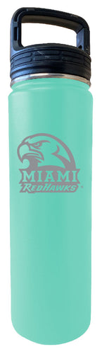 Miami of Ohio 24 oz Engraved Insulated Stainless Steel Tumbler Water Bottle with Screw on Lid Officially Licensed Collegiate Product Seafoam