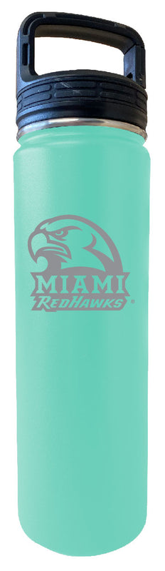 Miami of Ohio 24 oz Engraved Insulated Stainless Steel Tumbler Water Bottle with Screw on Lid Officially Licensed Collegiate Product Seafoam
