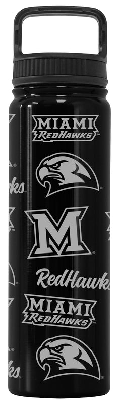 Miami University of Ohio Officially Licensed 24 oz Engraved Insulated Tumbler Water Bottle with Screw on Lid Black
