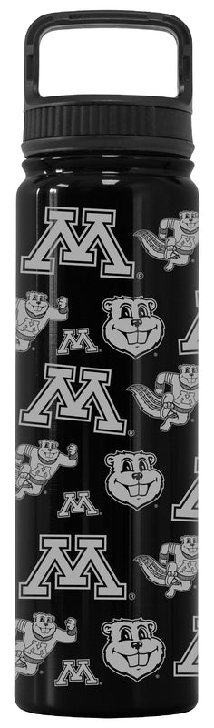 Minnesota Gophers Officially Licensed 24 oz Engraved Insulated Tumbler Water Bottle with Screw on Lid Black