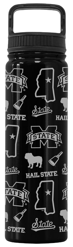 Mississippi State Bulldogs Officially Licensed 24 oz Engraved Insulated Tumbler Water Bottle with Screw on Lid Black