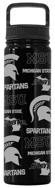 Michigan State Spartans Officially Licensed 24 oz Engraved Insulated Tumbler Water Bottle with Screw on Lid Black