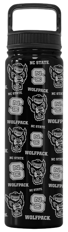 NC State Wolfpack Officially Licensed 24 oz Engraved Insulated Tumbler Water Bottle with Screw on Lid Black