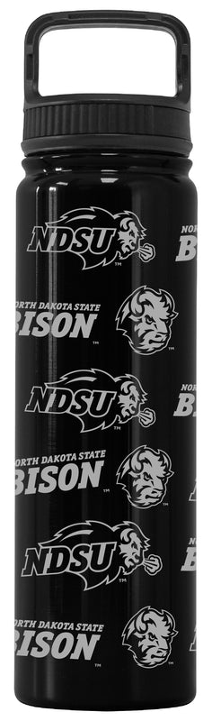 North Dakota State Bison Officially Licensed 24 oz Engraved Insulated Tumbler Water Bottle with Screw on Lid Black