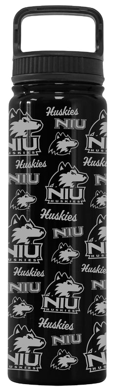 Northern Illinois Huskies Officially Licensed 24 oz Engraved Insulated Tumbler Water Bottle with Screw on Lid Black