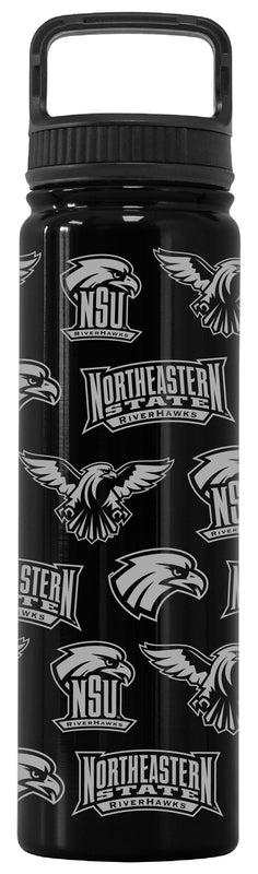 Northeastern State University Riverhawks Officially Licensed 24 oz Engraved Insulated Tumbler Water Bottle with Screw on Lid Black
