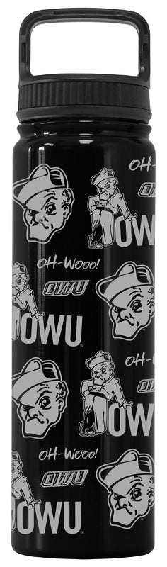 Ohio Wesleyan University Officially Licensed 24 oz Engraved Insulated Tumbler Water Bottle with Screw on Lid Black