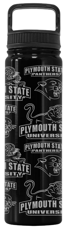 Plymouth State University Officially Licensed 24 oz Engraved Insulated Tumbler Water Bottle with Screw on Lid Black