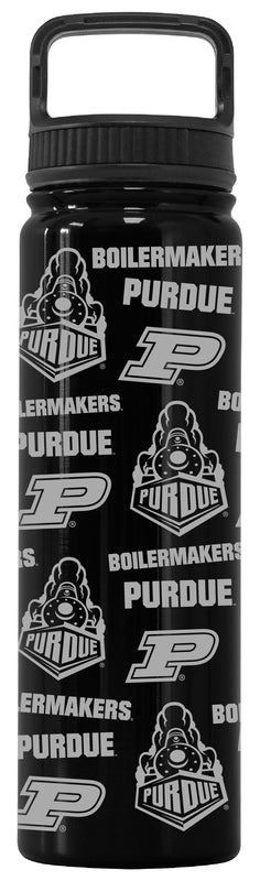 Purdue Boilermakers Officially Licensed 24 oz Engraved Insulated Tumbler Water Bottle with Screw on Lid Black