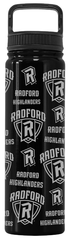 Radford University Highlanders Officially Licensed 24 oz Engraved Insulated Tumbler Water Bottle with Screw on Lid Black