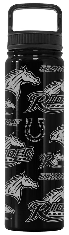Rider University Broncs Officially Licensed 24 oz Engraved Insulated Tumbler Water Bottle with Screw on Lid Black