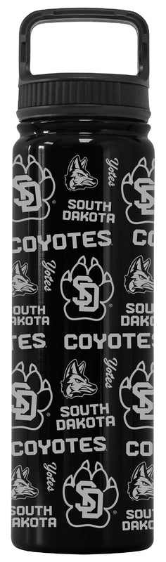 South Dakota Coyotes Officially Licensed 24 oz Engraved Insulated Tumbler Water Bottle with Screw on Lid Black