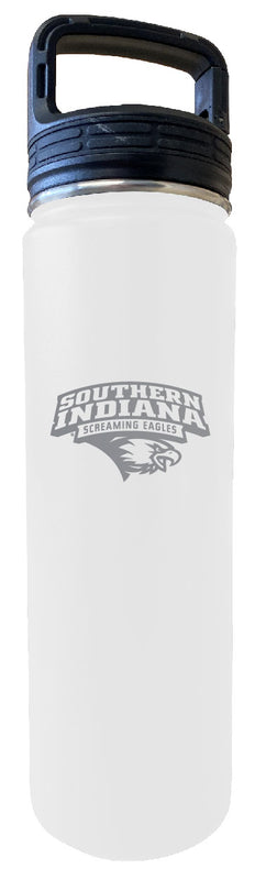 University of Southern Indiana 24 oz Engraved Insulated Stainless Steel Tumbler Water Bottle with Screw on Lid Officially Licensed Collegiate Product White
