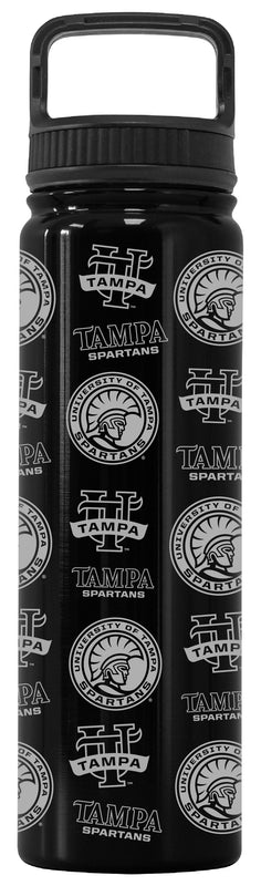 University of Tampa Spartans Officially Licensed 24 oz Engraved Insulated Tumbler Water Bottle with Screw on Lid Black
