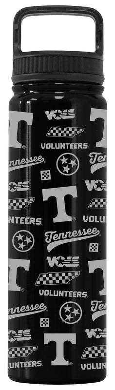 Tennessee Knoxville Volunteers Officially Licensed 24 oz Engraved Insulated Tumbler Water Bottle with Screw on Lid Black