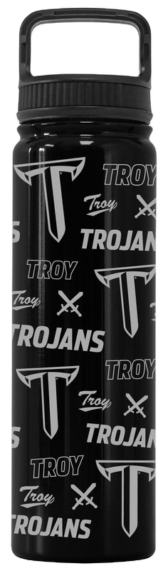 Troy University Officially Licensed 24 oz Engraved Insulated Tumbler Water Bottle with Screw on Lid Black