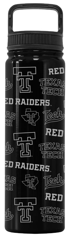 Texas Tech Red Raiders Officially Licensed 24 oz Engraved Insulated Tumbler Water Bottle with Screw on Lid Black