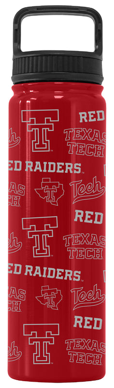 Texas Tech Red Raiders Officially Licensed 24 oz Engraved Insulated Tumbler Water Bottle with Screw on Lid Red