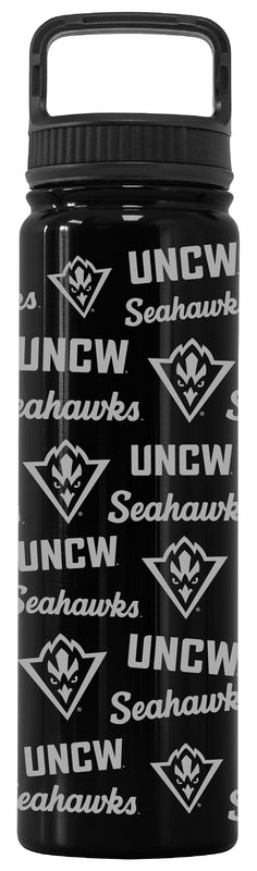 North Carolina Wilmington Seahawks Officially Licensed 24 oz Engraved Insulated Tumbler Water Bottle with Screw on Lid Black