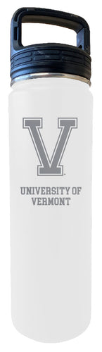 Vermont Catamounts 24 oz Engraved Insulated Stainless Steel Tumbler Water Bottle with Screw on Lid Officially Licensed Collegiate Product White