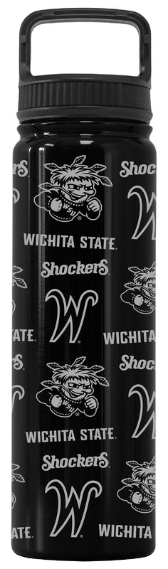 Wichita State Shockers Officially Licensed 24 oz Engraved Insulated Tumbler Water Bottle with Screw on Lid Black