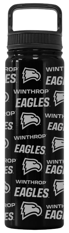 Winthrop University Officially Licensed 24 oz Engraved Insulated Tumbler Water Bottle with Screw on Lid Black