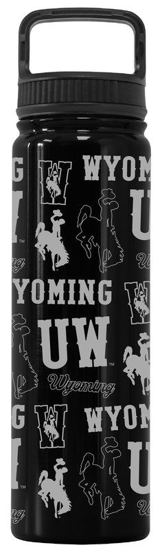 University of Wyoming Officially Licensed 24 oz Engraved Insulated Tumbler Water Bottle with Screw on Lid Black