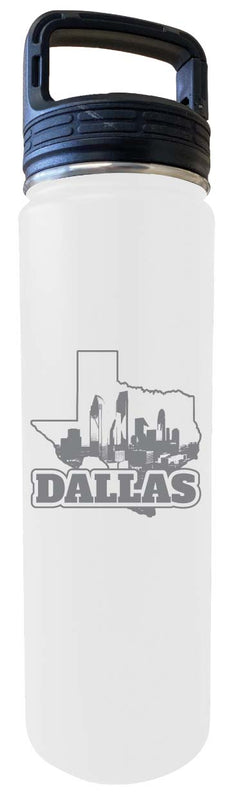 Dallas Texas Souvenir 32 oz Engraved Insulated Stainless Steel Tumbler Water Bottle with Screw on Lid White Single Unit